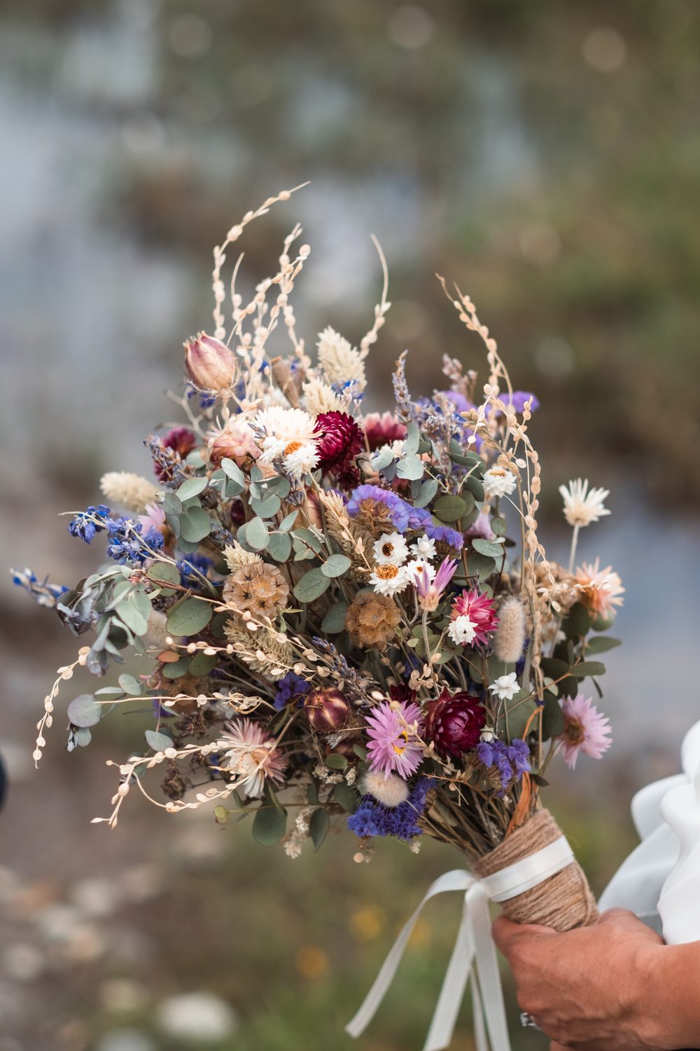 A dried flower bridal bouquet